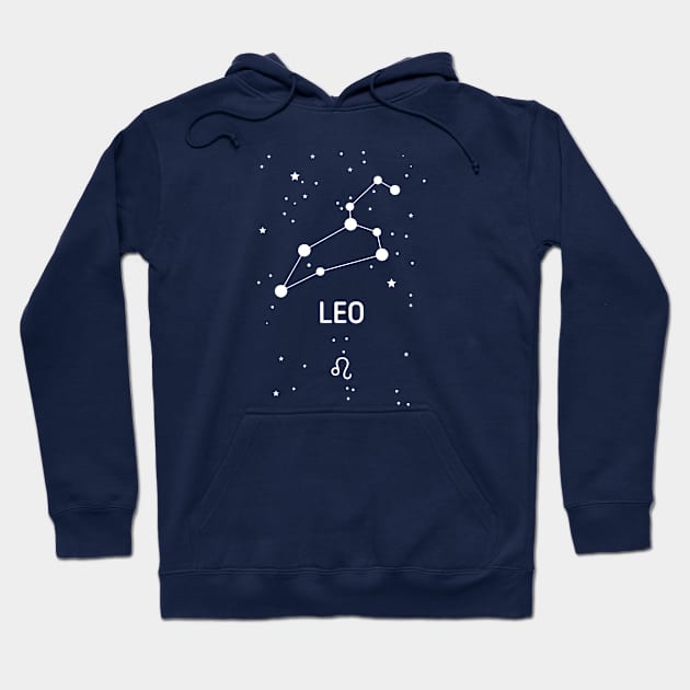 Leo Zodiac Sign Constellation (White Print) Hoodie by The Cosmic Pharmacist